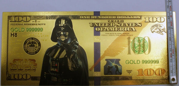 Darth Vader Star Wars $100 Novelty 24K Gold Foil Plated Note Bill - GFN58