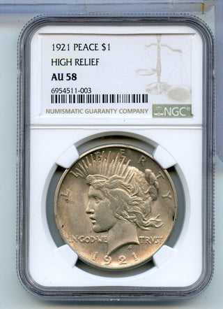 1921-P Peace Silver Dollar NGC AU58 High Relief Philadelphia Mint - KR903