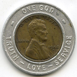 1948-D Lincoln Cent Penny Kiwanis Circle One God Truth Love Service Token - J626