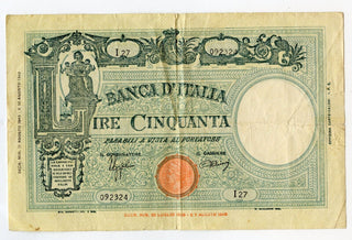 1943 Italy 50 Lire Banknote Currency P-64 -KR831