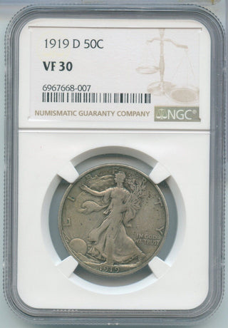 1919-D Silver Walking Liberty Half Dollar 50c NGC VF 30 Denver Mint- SS541