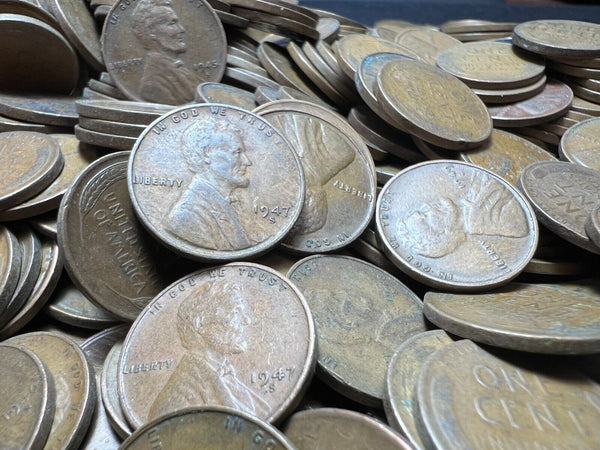 1940s-S Lincoln Wheat Cent Bag Lot of 500 Coins $5 Penny Cents Copper Bulk-SS27