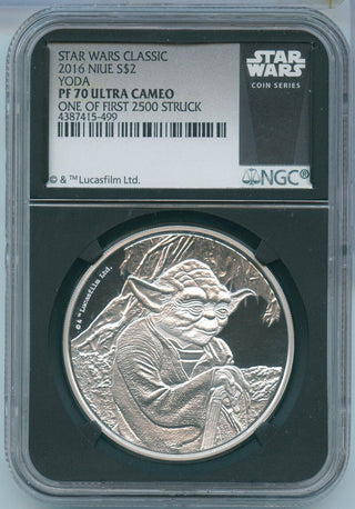 2016 $2 Niue Star Wars Yoda NGC PF70 Silver Coin 1oz 999 -SS584