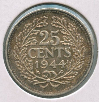 1944 Netherlands 25 Cents Silver Coin  - SS120