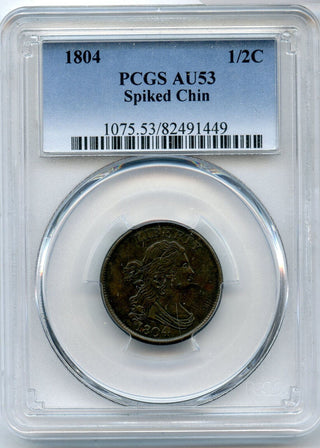 1804 Draped Bust Half Cent PCGS Certified AU53 Spiked Chin - Copper Coin - JJ501