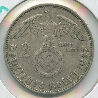 1937-A Germany 3rd Reich 2 Mark coin Deutsches Reich Paul Von Hindenburg - SR103