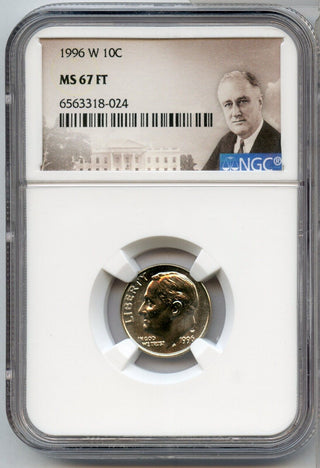 1996-W Roosevelt Dime NGC MS67 FT West Point Certified Graded Coin - JP388