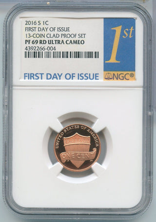 2016-S Lincoln Shield Cent NGC PF69 RD Ultra Cameo First Day Of Issue - SS479