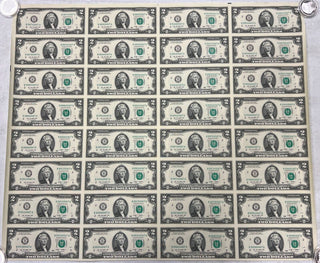 2009 $2 Federal Reserve Note Uncut Sheet 32 Notes New York  - SS272