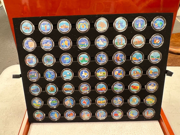 1999-2009 U.S.Statehood Quarter 56 Coin Complete Colorized Set in Wood Box-SS891