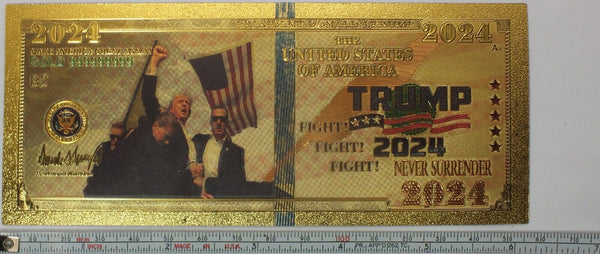 Donald Trump 2024 You Missed Fight! Novelty 24K Gold Foil Plated Note Bill GFN78