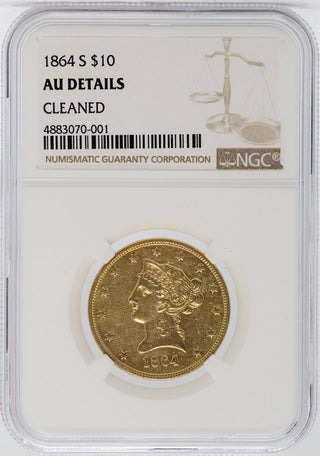 1864-S $10 Gold Liberty NGC AU Details Certified Coin - Cleaned - JJ255