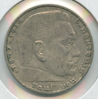 1937-A Germany 3rd Reich 2 Mark coin Deutsches Reich Paul Von Hindenburg - SR103