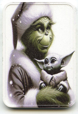 Grinch + Groku Baby Yoda 999 Silver 1 oz Art Bar Ingot Medal Christmas - J898