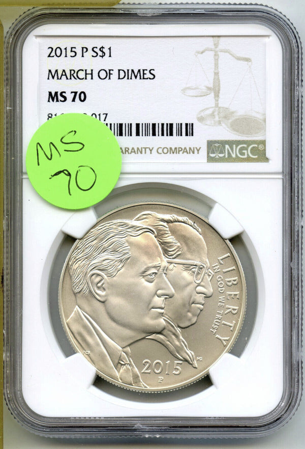 2015-P March of Dimes Silver Dollar NGC MS70 Certified $1 Coin - J421