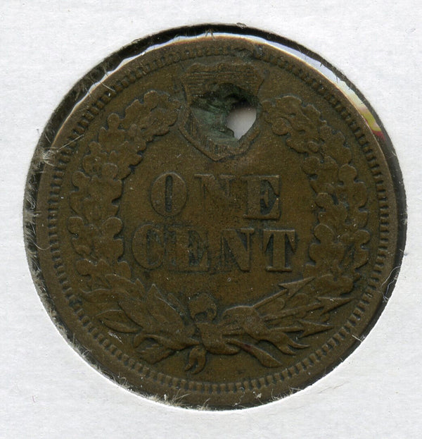 1867 Indian Cent Penny - United States - Copper - Holed - JK333