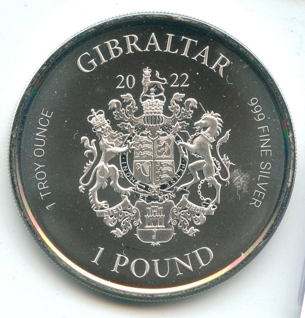 2022 1 Pound Gibraltar Lady Justice  1 oz 999 Silver Round - SR364