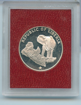 1976 Republic Of Liberia $5 Dollar Silver Proof Elephant Coin - SS252