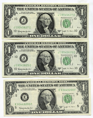 1963-B $1 Federal Reserve Barr Notes Lot of (5) Currency - H506