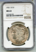 1921-D Morgan Silver Dollar NGC MS 63 Denver Mint - KR907