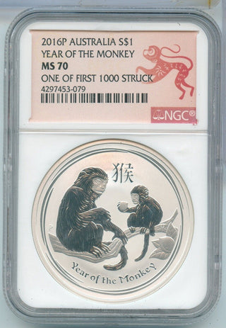 2016 Australia Year Of The Monkey 999 Silver 1 oz Coin NGC MS70 1 Of 1000 -SS588