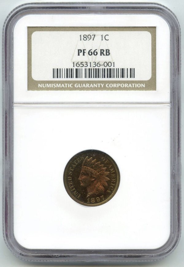 1897 Indian Head Cent Penny NGC PF66 RB Certified - Toning Toned - C289