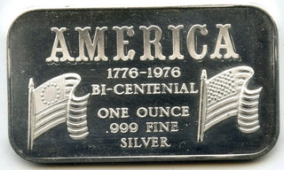 America Bicentennial 1776 - 1976 Flags 999 Silver 1 oz Ingot Medal - H511