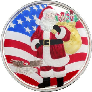 2024 Patriotic Santa Claus Christmas Enamel Color 1 Oz 999 Silver Art Round USA