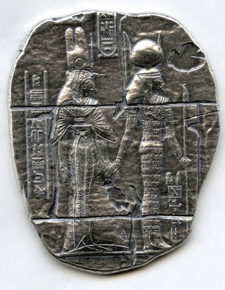 Egyptian Relic Anubis & Horus 999 Silver 2 oz Art Medal Bar Hieroglyphics - E123