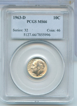 1963-D Roosevelt Silver Dime 10C PCGS MS66 Certified - Denver Mint - SR74