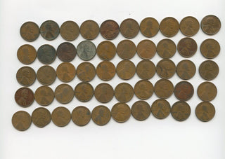 1913-P Lincoln Wheat Cent Roll 50 Coins Circulated  - SR159