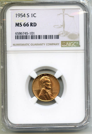 1954-S Lincoln Wheat Cent Penny NGC MS 66 RD Certified - San Francisco Mint G103