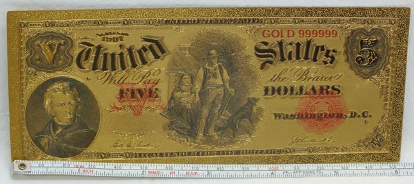 1907 $5 Legal Tender US Woodchopper Note Novelty 24K Gold Plated 6