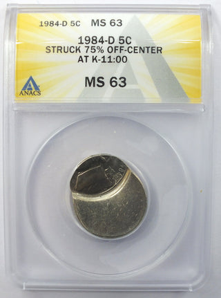 1984-D Jefferson Nickel ANACS MS63 Struck 75% Off-Center - Denver - K02