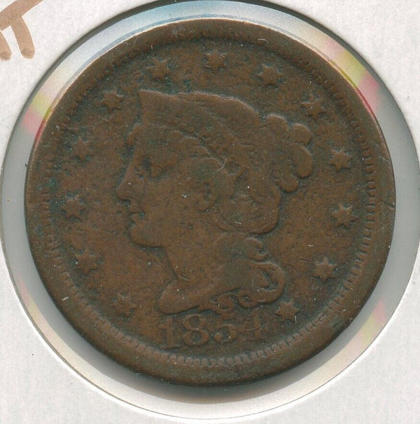 1854 Braided Hair Large Cent Penny 1c Philadelphia Mint - SR490