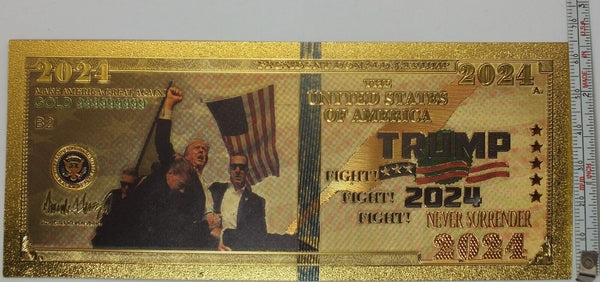 Donald Trump 2024 You Missed Fight! Novelty 24K Gold Foil Plated Note Bill GFN78