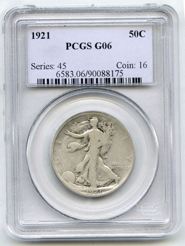 1921 Walking Liberty Silver Half Dollar PCGS G06 Certified - Philadelphia - H698