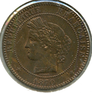 1870 France 10 Centimes Bronze Coin - French - RC618