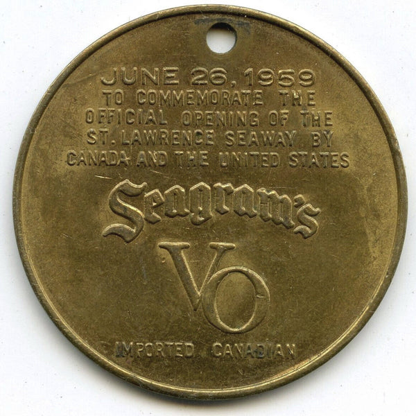 1959 St Lawrence Seaway Seagram's VO Canadian Whiskey Token Medal Round - K392