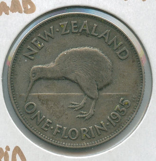 1935 New Zealand Silver One Florin Coin - King George V - SR395