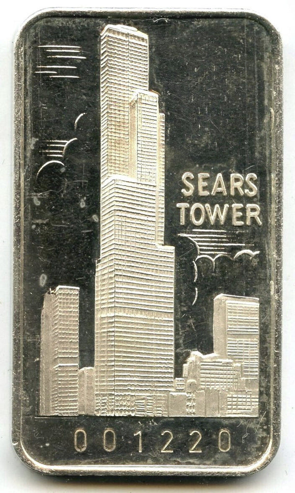 Sears Tower Chicago Bank 999 Silver 1 oz Ingot Bar Medal Switzerland - H849