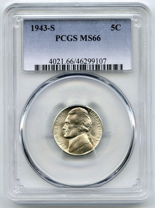 1943-S Jefferson Nickel PCGS MS66 Certified - San Francisco Mint - C65