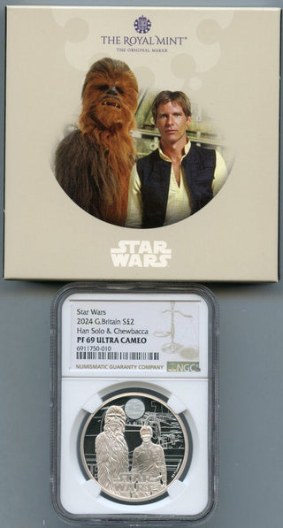 2024 Great Britain Star Wars Han Solo Chewbacca NGC PF69 Silver 1 Oz Coin JP823