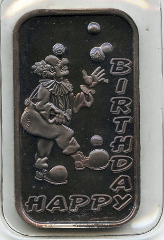 1998 Happy Birthday 999 Silver 1 oz Ingot Bar Juggling Clown Medal Toned - J81