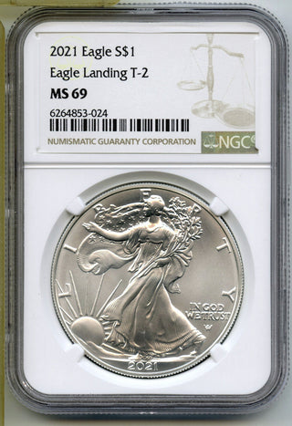 2021 American Eagle T2 Silver Dollar NGC MS69 Certified Type 2 Bullion - H763