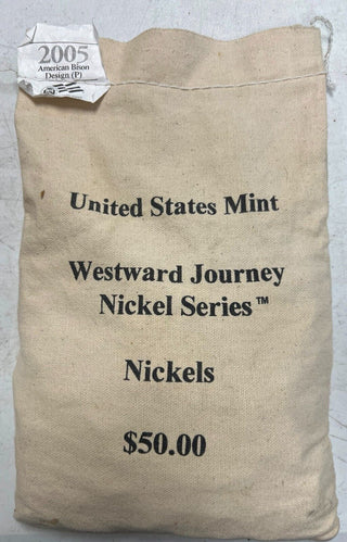 2005 Jefferson Nickel American Bison $50 P US Mint Bag 1000 Coins Sealed -SS176