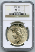 1923 Peace Silver Dollar NGC MS 64 Certified - Philadelphia Mint - K303