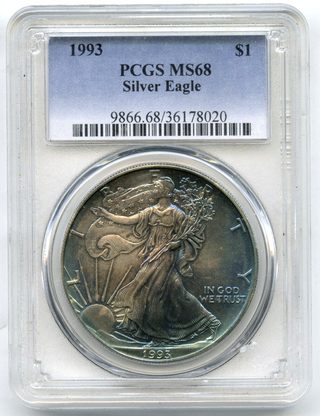 1993 American Eagle 1 oz Silver Dollar PCGS MS68 Certified Toning Toned - A492