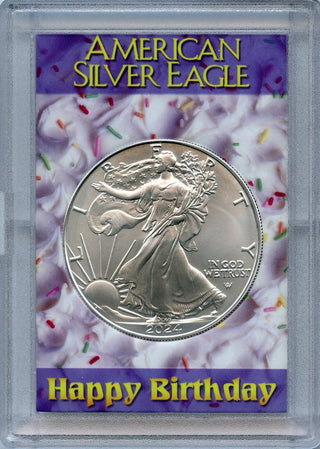 Happy Birthday 2024 American Silver Eagle 1 oz Coin Holder BU Uncirculated Gift