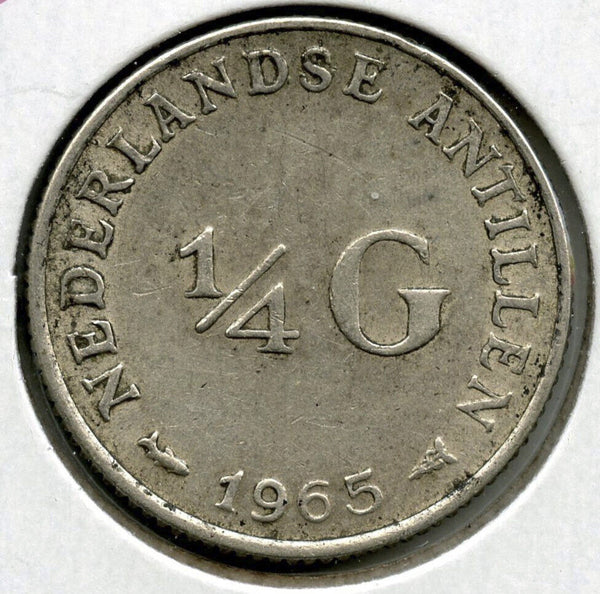 1965 Netherlands Antilles Silver Coin 1/4 Gulden Juliana - E218